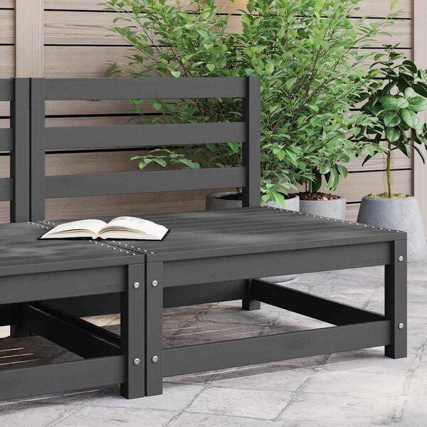 vidaXL Middle Sofa Grey Solid Pine Wood Modular Middle Sofa Square