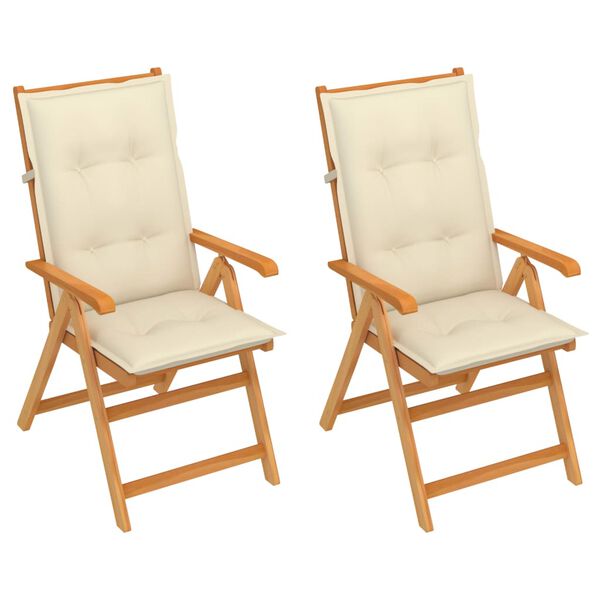 vidaXL Patio Chairs 2 pcs with Cream Cushions Solid Teak Wood