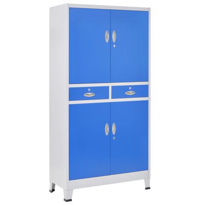vidaXL Office Cabinet with 4 Doors Metal 35.4"x15.7"x70.9" Gray and Blue