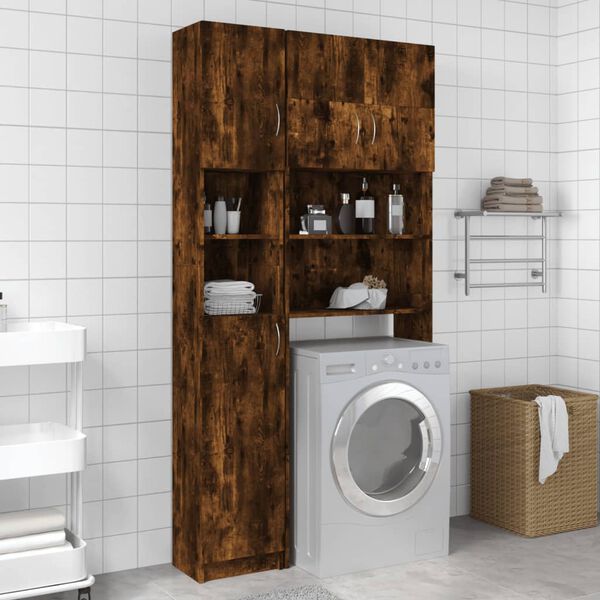 vidaXL Bathroom Cabinet Smoked Oak Engineered Wood Tall Bathroom Cabinet