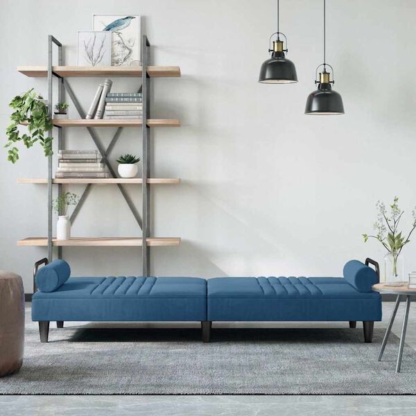 vidaXL Sofa Bed Blue Velvet, Plywood Medium