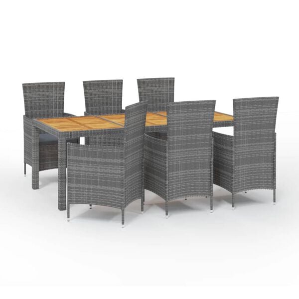 vidaXL Outdoor Dining Set Gray Poly rattan 7 Piece Removable Covers