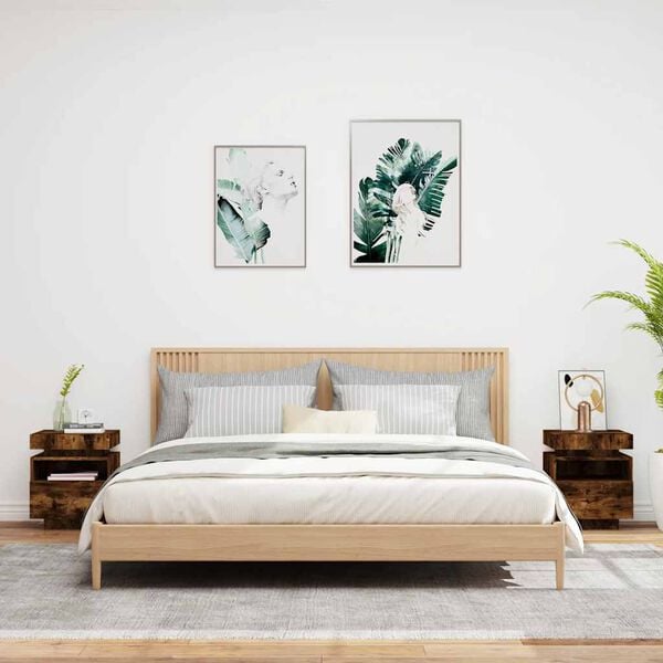 vidaXL Bedside Cabinet Set of 2 Smoked Oak Engineered wood Medium