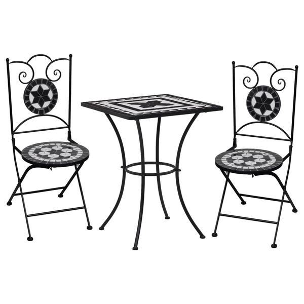 vidaXL Mosaic Bistro Set Black and White