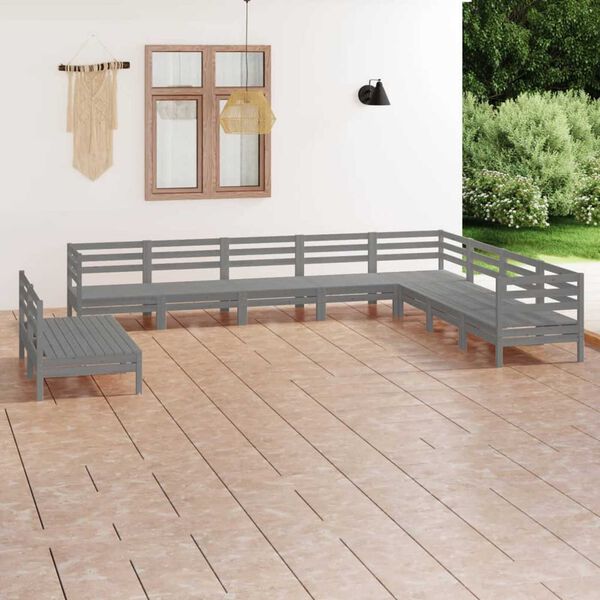vidaXL Garden Lounge Set Grey Solid pinewood 10 Piece Set Modular