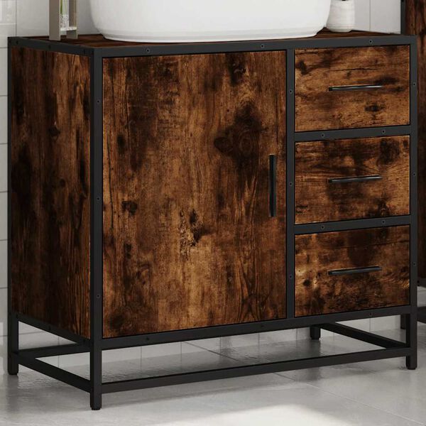 vidaXL Bathroom Sink Cabinet Smoked Oak Engineered Wood, Metal Medium