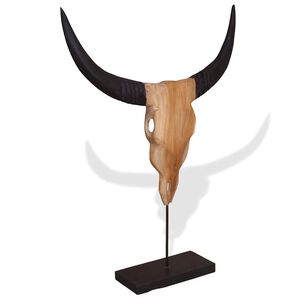 vidaXL Bull Skull Sculpture Natural Teak Teak and steel Unique Artistic
