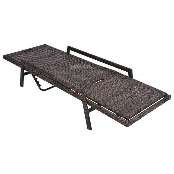vidaXL Sun Lounger Brown PE rattan, powder-coated steel, polyester cushion