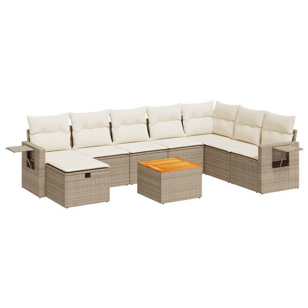 vidaXL Garden Sofa Set Beige PE rattan Large Adjustable Armrests