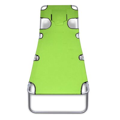 vidaXL Folding Sun Lounger with Head Cushion Powder-coated Steel Green
