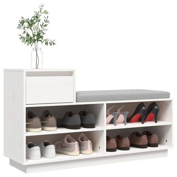 vidaXL Shoe Cabinet White 43.3x13.4x24.0" Solid Wood Pine