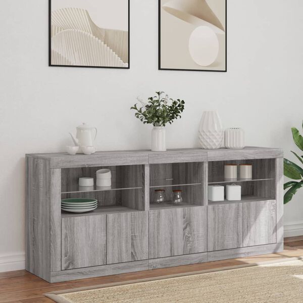 vidaXL Sideboard Grey sonoma Engineered wood, Glass 63.8 x 14.6 x 26.4 in