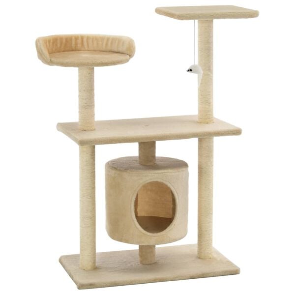 vidaXL Cat Tree Beige Engineered wood, sisal rope, plush fabric Medium