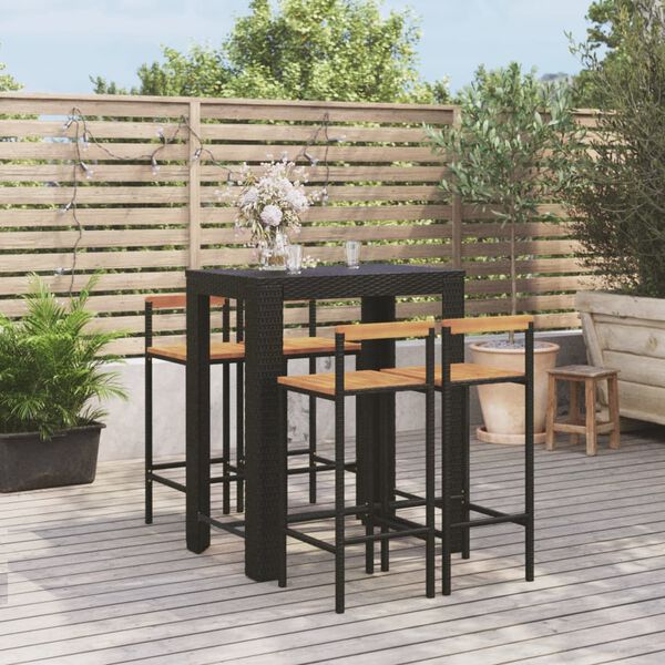 vidaXL Garden Bar Set Black PE rattan Standard Footrest Garden Bar Set