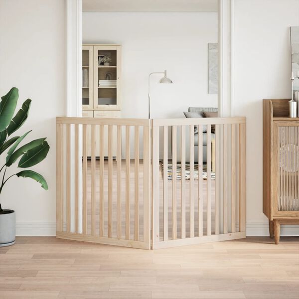 vidaXL Dog Gate Set of 2 Natural wood Poplar wood 63 in total length
