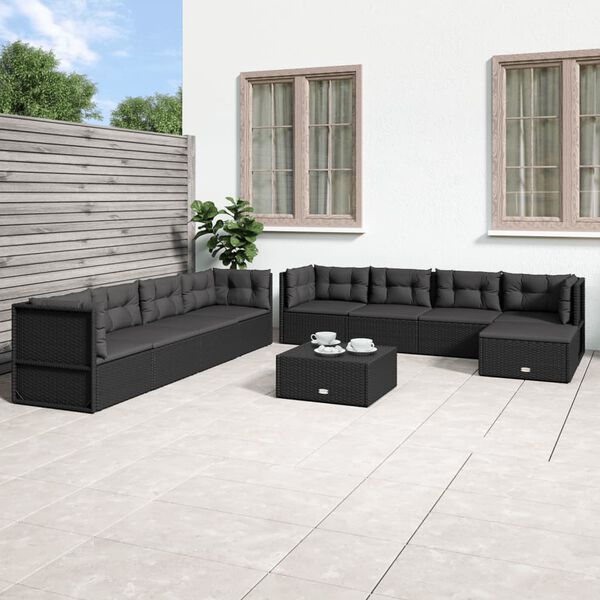 vidaXL Garden Lounge Set Black PE Rattan Large Adjustable Armrests