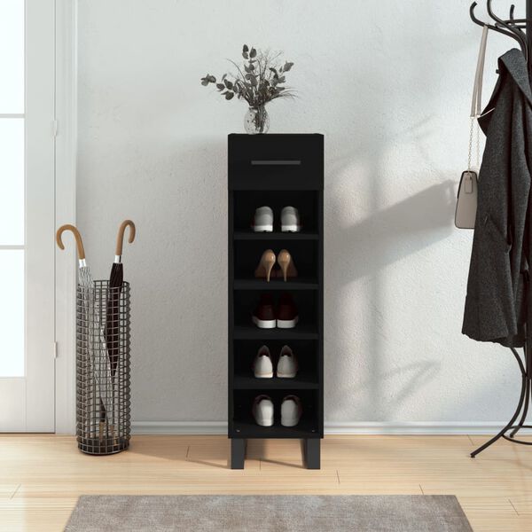 vidaXL Shoe Cabinet Black Engineered Wood, Iron Medium Shoe Cabinet