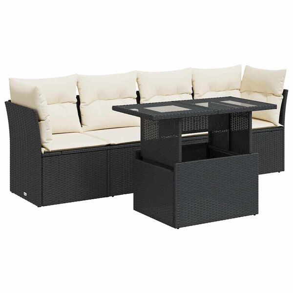 vidaXL Garden Sofa Set Black PE Rattan 5 Piece Set Height-Adjustable