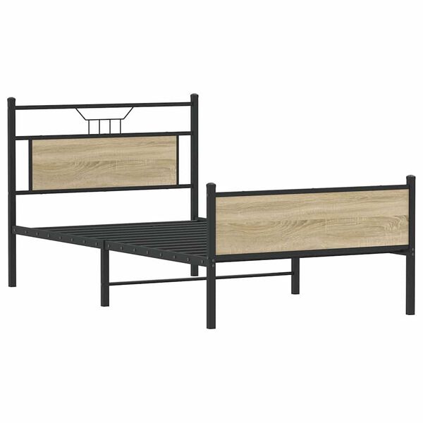 vidaXL Bed Frame Sonoma Oak Engineered Wood and Steel Single