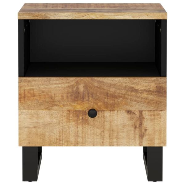 vidaXL Bedside Cabinet Natural wood and black Solid mango wood Medium