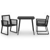 vidaXL Dining Set Black PVC rattan, powder-coated steel, glass 3-piece set