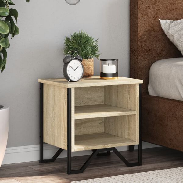 vidaXL Bedside Cabinet Set of 2 Sonoma oak Engineered wood, metal