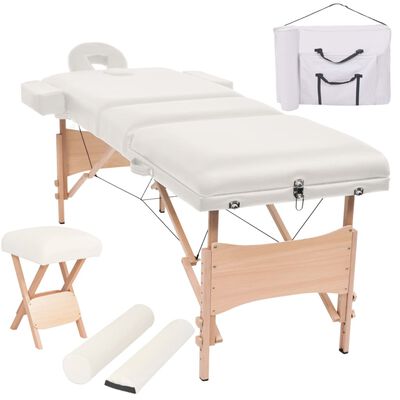 vidaXL 3-Zone Folding Massage Table and Stool Set 3.9" Thick White
