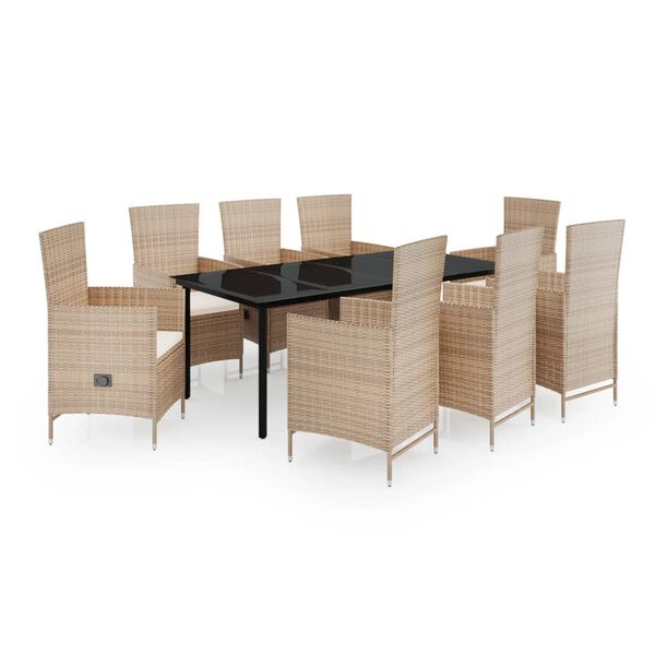 vidaXL Garden Dining Set Beige and black, cream white cushions