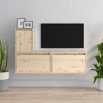 vidaXL TV Stands 3 Pcs Solid Wood Pine