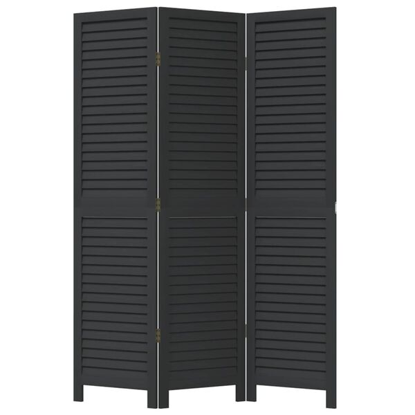 vidaXL Room Divider 3 Panels Black Solid Wood Paulownia