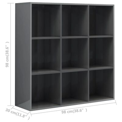 vidaXL Book Cabinet High Gloss Gray 38.6"x11.8"x38.6" Engineered Wood