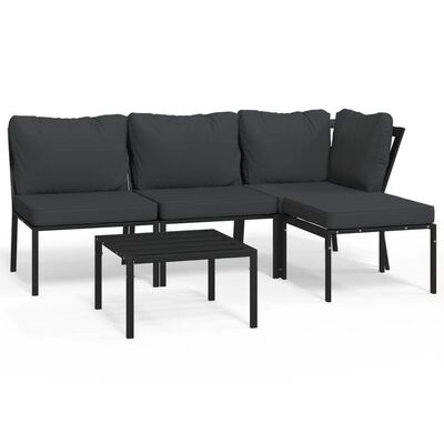 vidaXL 5 Piece Patio Lounge Set with Gray Cushions Steel