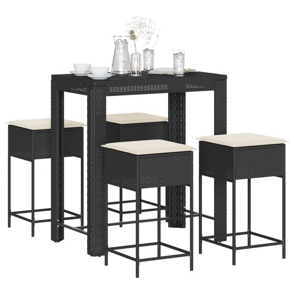vidaXL Garden Bar Set Black PE rattan Large Removable Covers