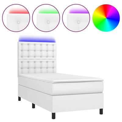 vidaXL Box Spring Bed with Mattress&LED White Twin XL Faux Leather