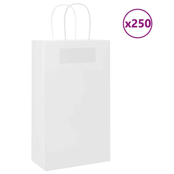 vidaXL Paper Bags 250 pcs with Handles White 21x11x36 cm