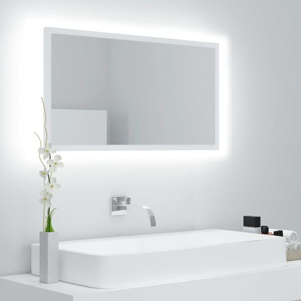 vidaXL Mirror White Engineered wood, acrylic 31.5 x 3.3 x 14.6 in Lights