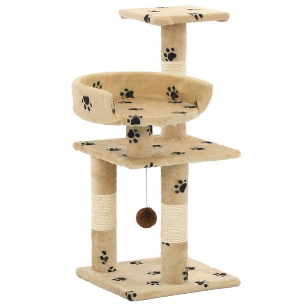 vidaXL Cat Tree Beige with paw prints Particle board, soft plush, sisal rope