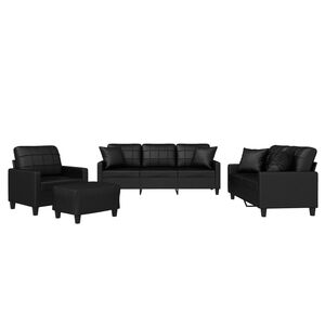vidaXL Sofa Set Black Faux leather, metal, textilene, plywood Large