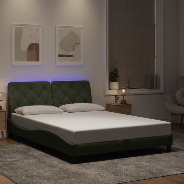 vidaXL Bed Frame with LED without Mattress Light Gray 53.9"x74.8" Velvet