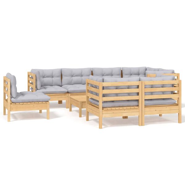 vidaXL Garden Lounge Set Grey, Natural wood Solid pine wood, 100% polyester