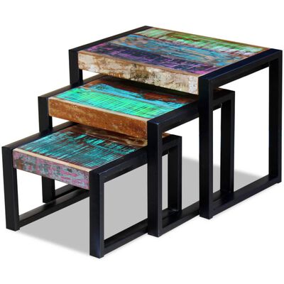 vidaXL Three Piece Nesting Tables Solid Reclaimed Wood