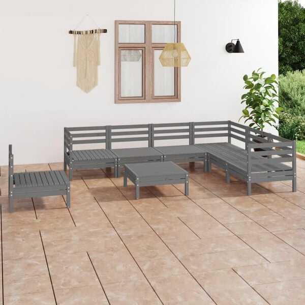 vidaXL Garden Lounge Set Gray Solid Pine Wood Modular Garden Lounge Set