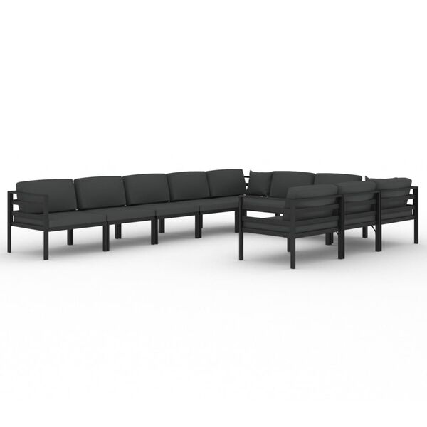 vidaXL 10 Piece Patio Lounge Set with Cushions Aluminum Anthracite