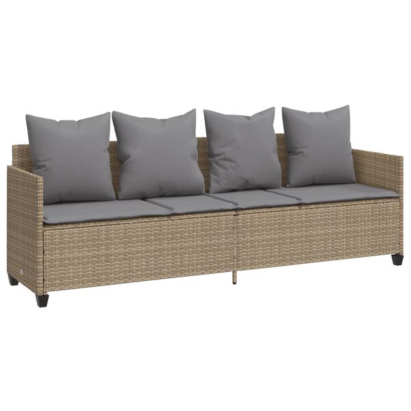 vidaXL Garden Sofa Set Beige PE Rattan 4-seater Adjustable Footrests