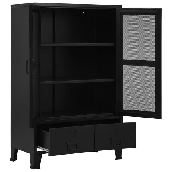 vidaXL Office Cabinet Black Steel, Plastic Medium Filing Cabinet