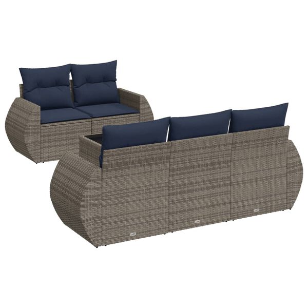 vidaXL 6 Piece Patio Sofa Set with Cushions Gray Poly Rattan