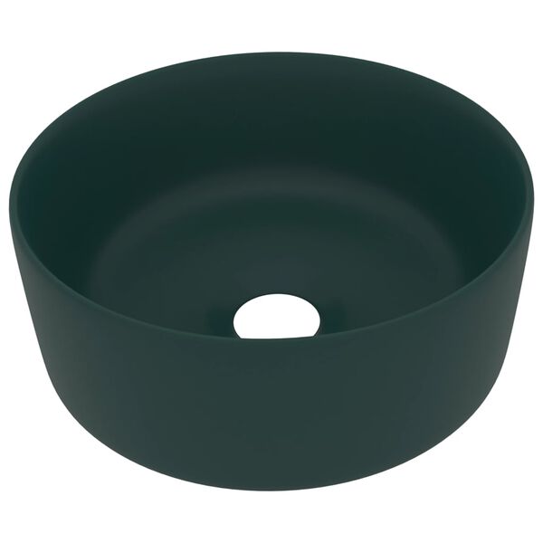 vidaXL Luxury Wash Basin Round Matt Dark Green 15.7x5.9" Ceramic