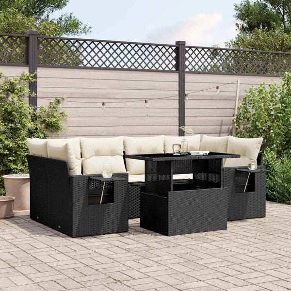 vidaXL Garden Sofa Set Black PE rattan Standard Adjustable Armrests