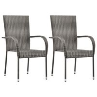 vidaXL Stackable Patio Chairs 2 pcs Gray Poly Rattan
