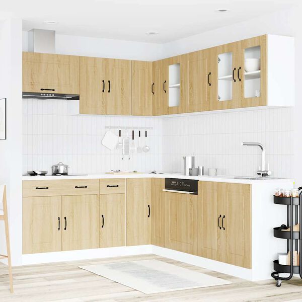vidaXL Kitchen Cabinet Set Sonoma Oak Engineered wood and glass Large